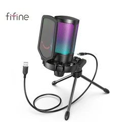 FIFINE Ampligame USB Microphone for Gaming Streaming with Pop Filter Shock Mount&Gain Control,Condenser Mic for PC/MAC -A6V