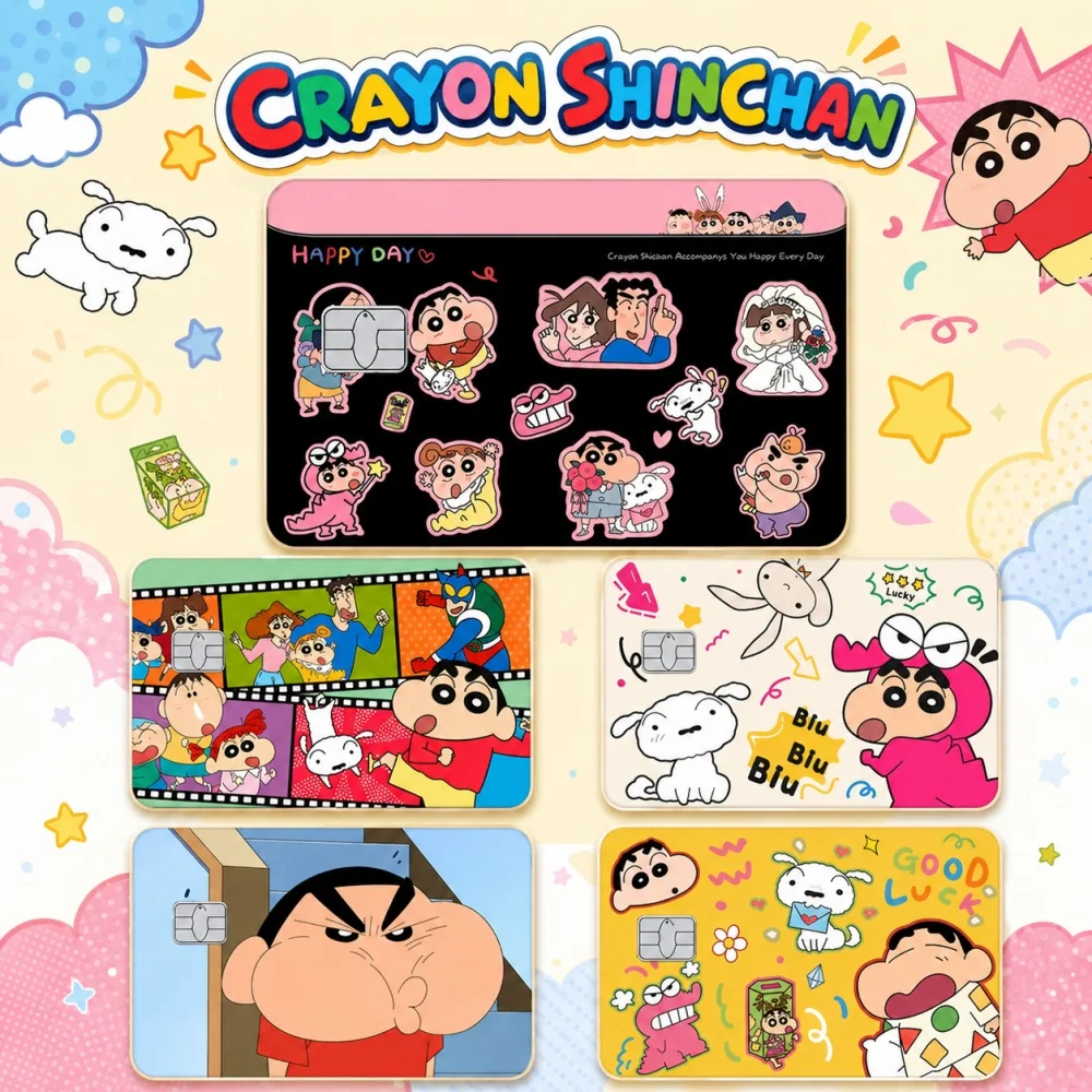 

Kawaii Crayon Shin-chan Cute Anime Bank Credit Cards Stickers Cool Decoration Waterproof and Scratch Resistant Stickers Gifts