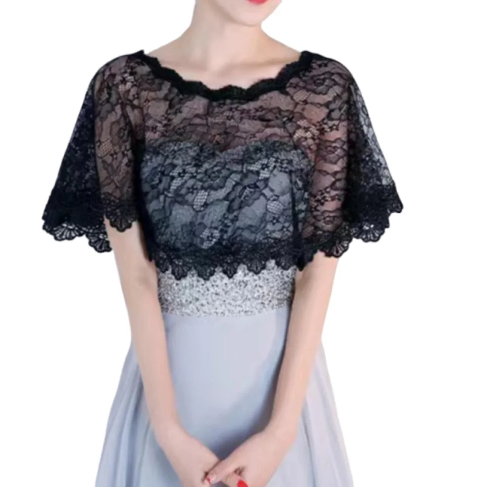 

Shirt Cover Hollow Out Lace Cover Up Tops Elegant French Style Lace Shawl Poncho Mesh Thin Lace Neckline Apparel Supplies