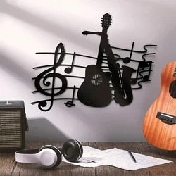 HelloYoung Music Metal Wall Art Guitar and Saxophone Metal Hanging Sculpture for Kitchen Bathroom Living Room Bedroom