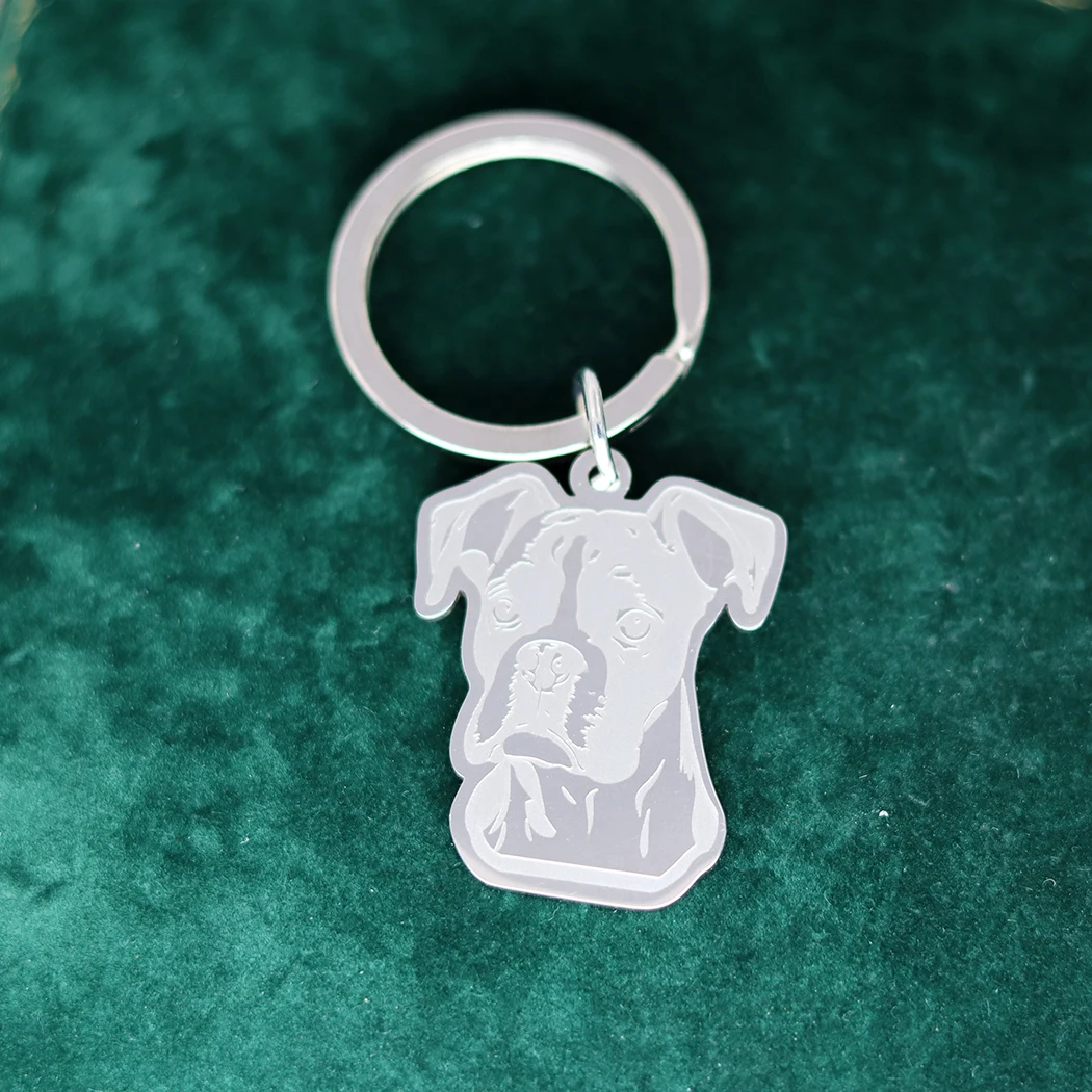 Boxer Dog Stainless Steel Pendant Trendy Keychain for Women Men Pet Animal Kids Gifts Bag Key Ring Deco Jewelry Metal Accessorie