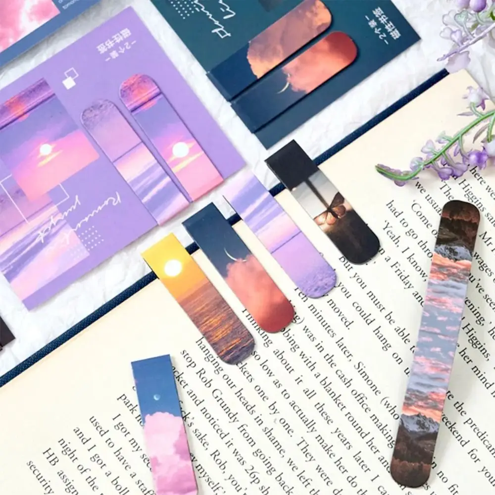 2Pcs Creative Landscape Magnetic Bookmarks Funny Cute Book Page Clips DIY Stationery Separator Pages Tags