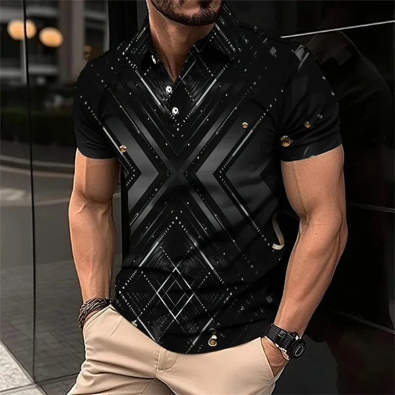 3D Printed Cool Sense Polo Shirt For Men Mecha Pattern Short Sleeves Summer Casual Lapel Tops Sports Oversized Tees T-Shirt