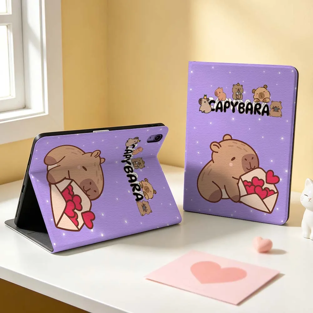 Cute Cartoon Capybara Pattern For Apple iPad Pro Mini Air A16 A17 A14 4 5 6 7 6th 12th Gen M5 11 13 M4 Pen Tray Tablet Case Soft