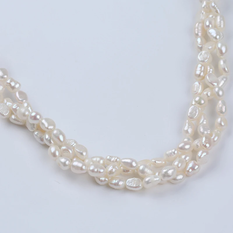 Freshwater  Pearl Braided Twist Elegant Feminine Baroque  3 Layer Pearl Necklace 40cm+5cm Chain 925 Silver