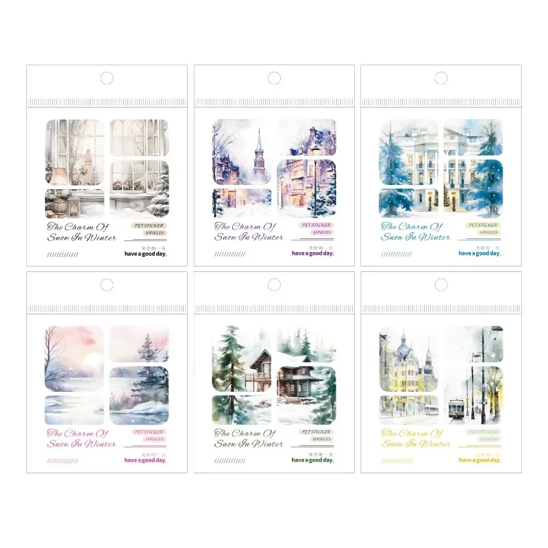 10Pcs PET Stickers winter snow rhyme landscape handbook decorative material Supplies Stationery Adhesives Scrapbook 125*105mm