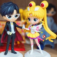 2pcs Bandai Original Sailor Moon Tsukino Usagi Chiba Mamoru Figure Anime Qposket Pvc Model Toy Collectable Kids Christmas Gift
