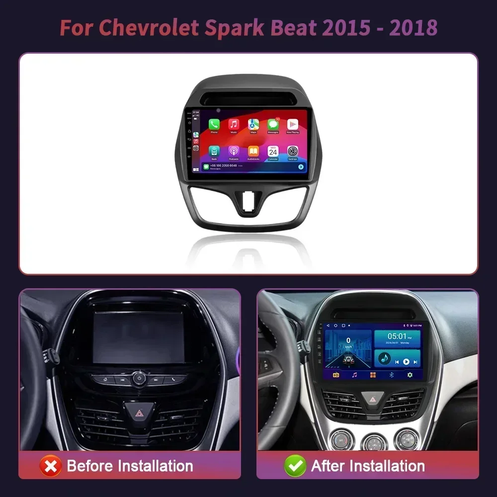 Android 14 For Chevrolet Spark Beat 2015-2018 Auto Wireless Carplay Car Radio Multimedia Player Navigation GPS Bluetooth WIFI