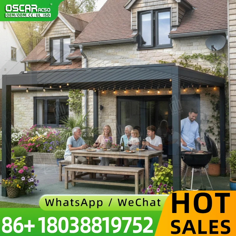 Outdoor Motorized Louvered Patio Gazebo with Rustproof Frame Eco Friendly Commercial Grade for Garden Backyard Restaurant pergol