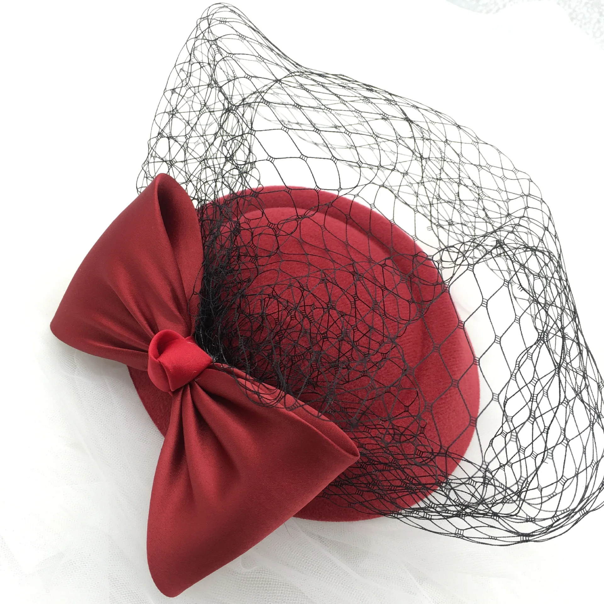 

Bow-knot Mesh Forged Face Hat Catwalk Dress Dinner Photo Headwear British Retro Hat Fedoras