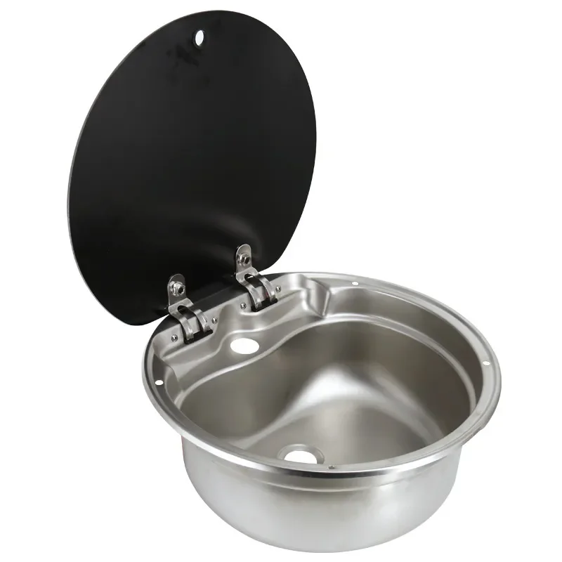 For RV Sink Covered Kitchen Washbasin Vegetable Sink Folding Flip Single Slot Stainless Steel Square Water Basin