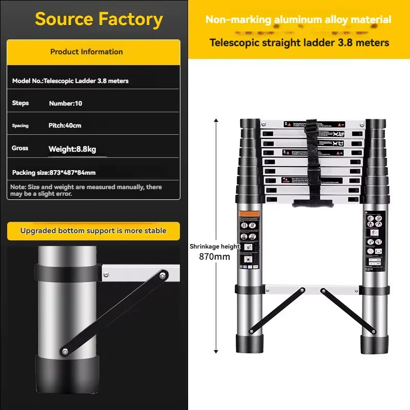 New aluminum alloy telescopic ladder, upgraded bottom support, anti slip foot covers, widened anti slip pedals, fixed straps