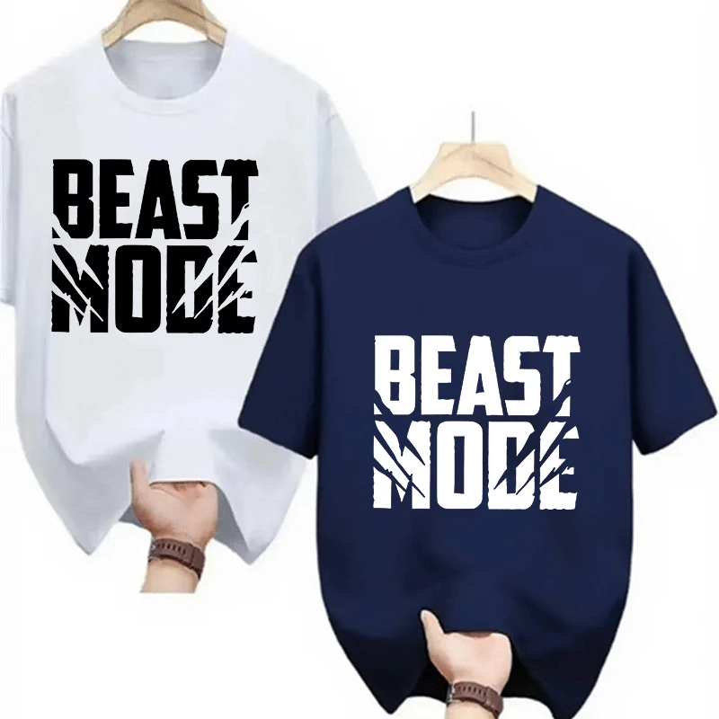2 Pack  Unisex BEAST MODE Graphic T-Shirt Casual  Short Sleeve  Fitness Fashion Streetwear Tops For Men Women