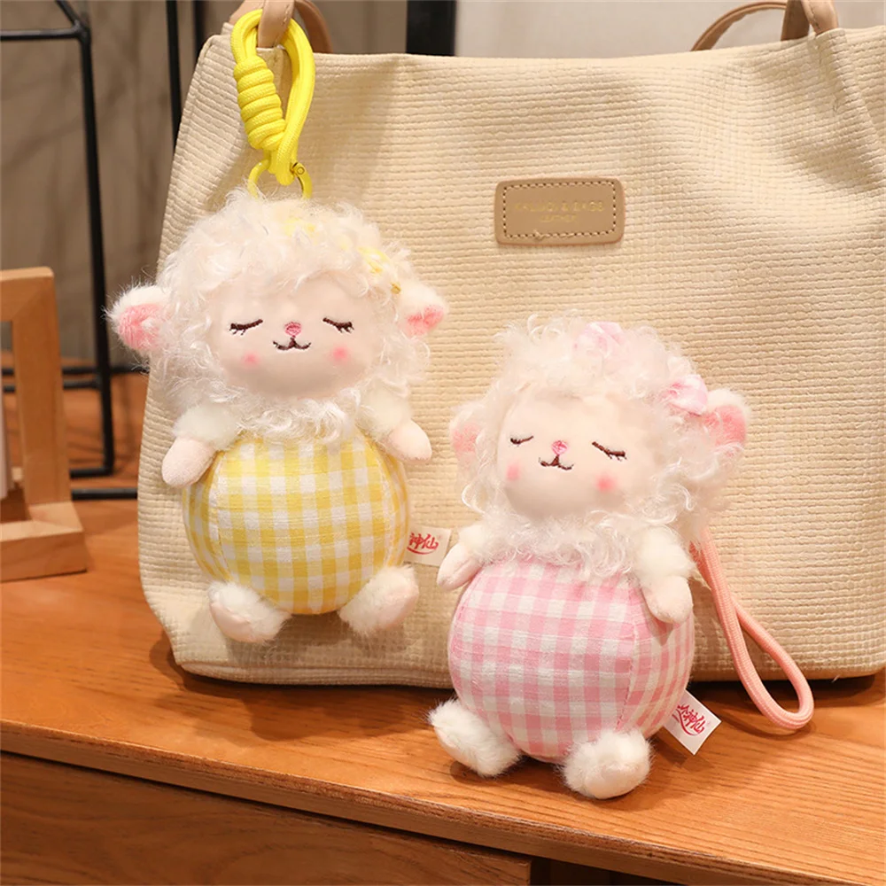 15/26cm Sweet Lamb Plush Toy Stuffed Eyes Closed Cartoon Animal White Sheep Bag Decoration Pendant Plushie Appeasing Gift