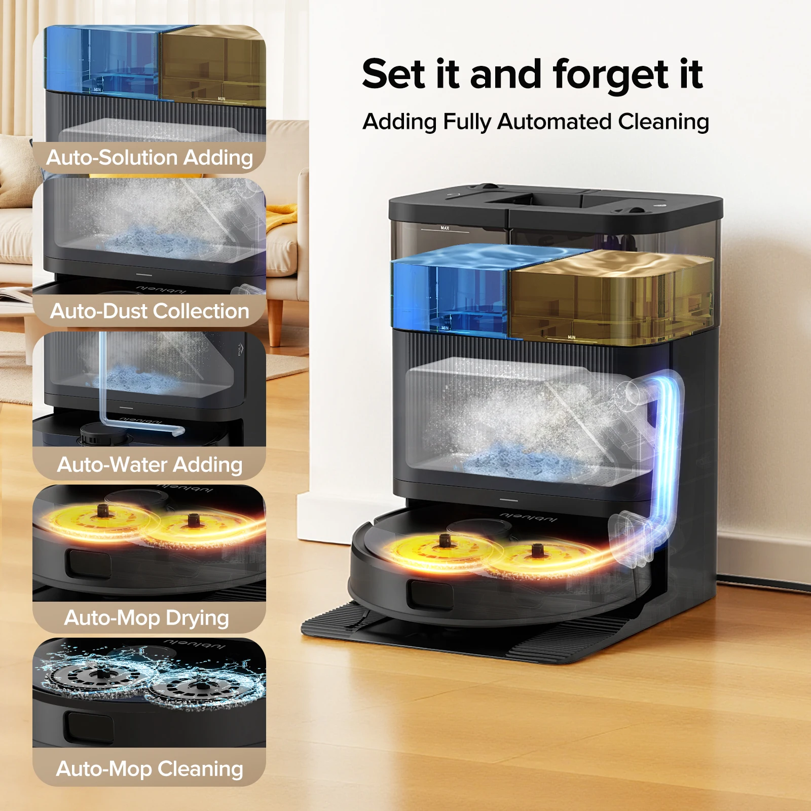 Lubluelu S1000 11000pa Multifunktionaler Roboter-Staubsauger mit Vollautomatischer Funktion und All-in-One Selbstreinigungsstation, Freihändig