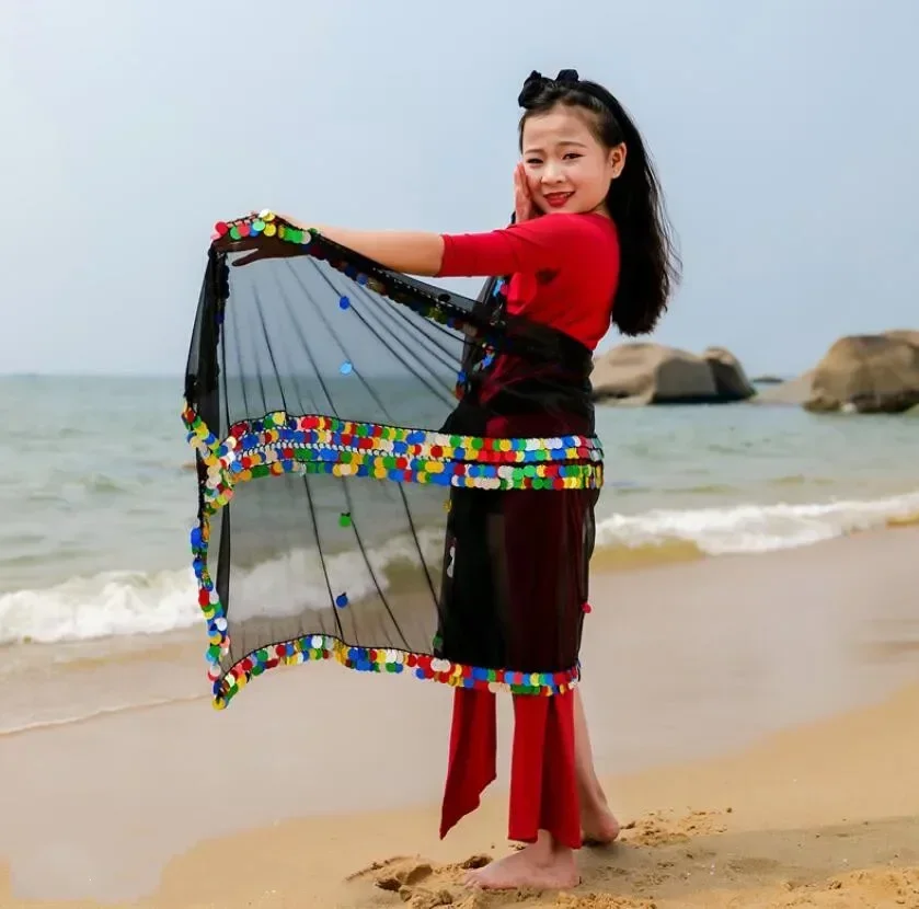 Кинутый шарф для девочек, мама и я, танец живота, шаль Малайя, вуаль с блестками, танцевальные шали, реквизит для сценического шоу, вуаль, аксессуар для танца живота