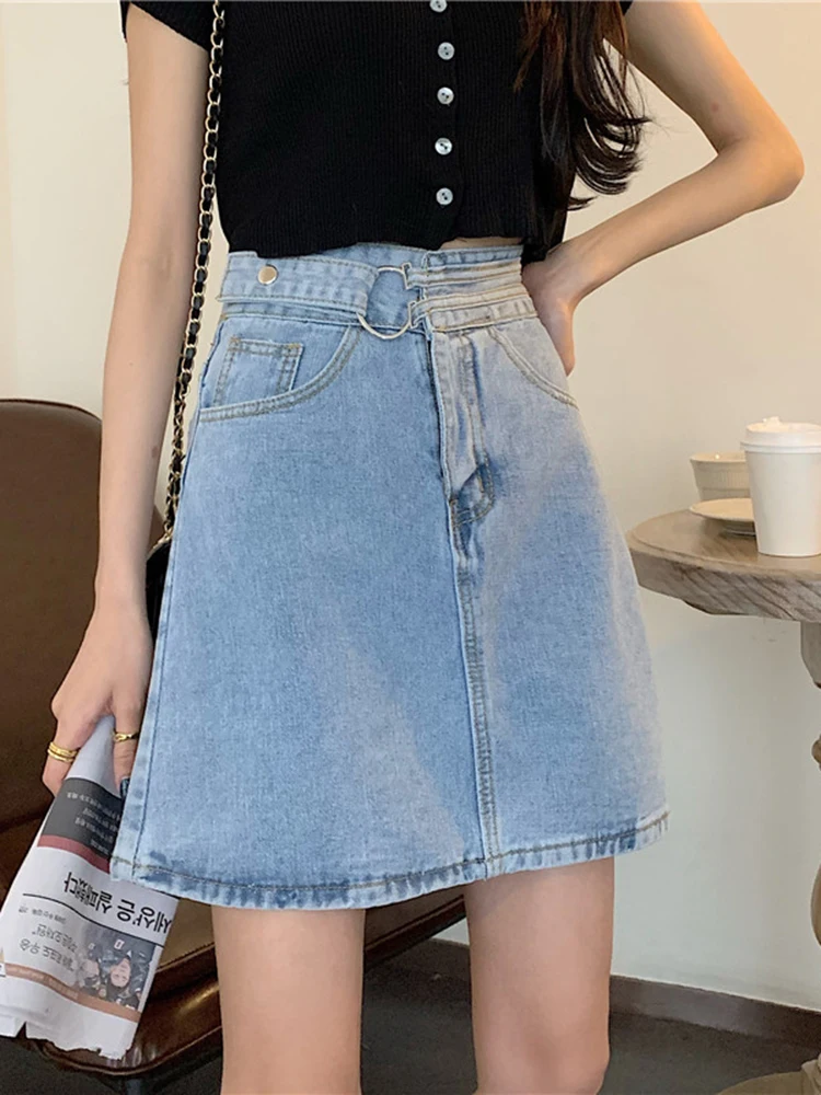 ارتفاع الخصر ألف خط تنورة المرأة الدنيم التنانير الخريف جديد Sle حجم كبير التخسيس ort التنانير طالب التنانير