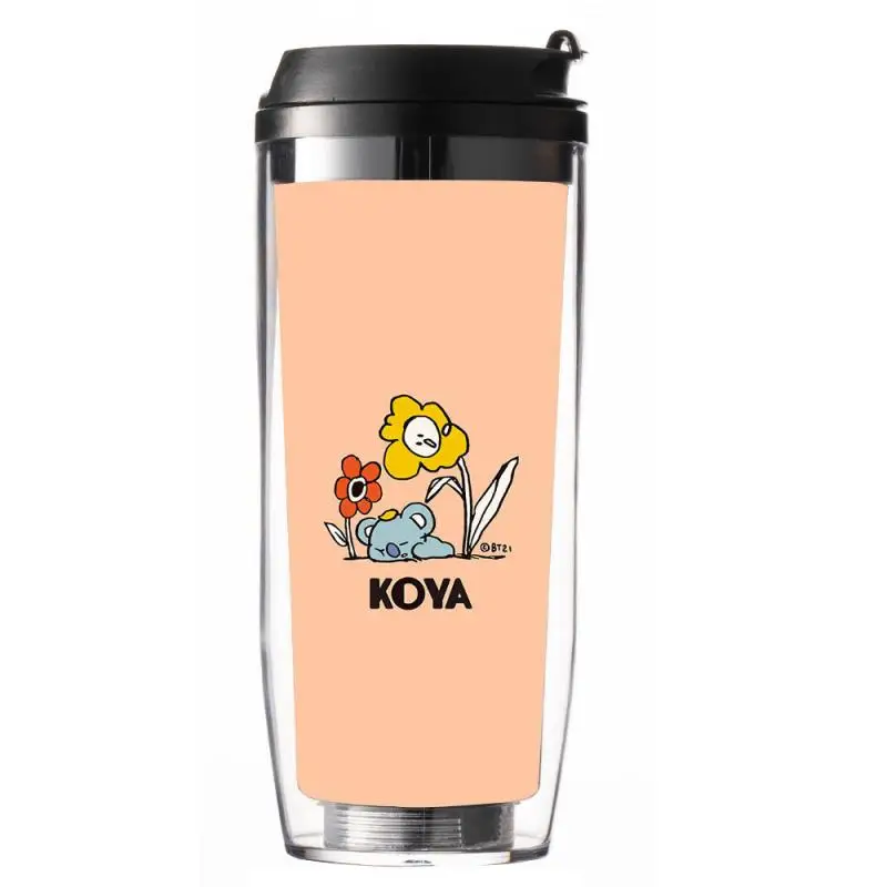 100-500 ml Anime Cartoon Bt21 Wasser Tasse Kreative Neue Doppel-Schicht Kunststoff Stroh Tasse Cartoon Nette Tumbler geschenk für Freunde