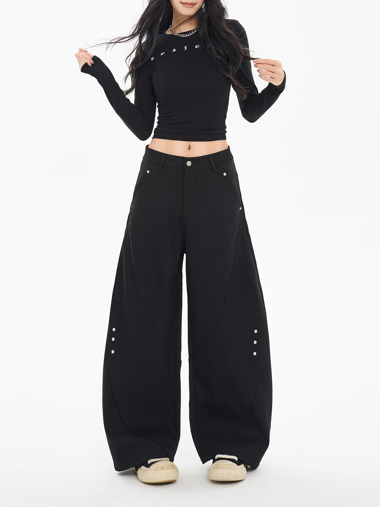 

Джинсы E.D.X с высокой талией и широкими штанинами, повседневный дизайн, стройнящие, черные, модель 2026, женские, весенние, модные, удобные