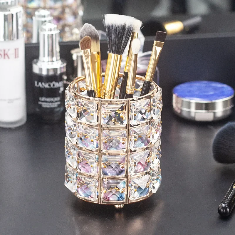 New Women Household Fashionable Metal Crystal Makeup Brush Storage Bucket Eyebrow Pencil Jewelry Storages Box Accept Rack Tools