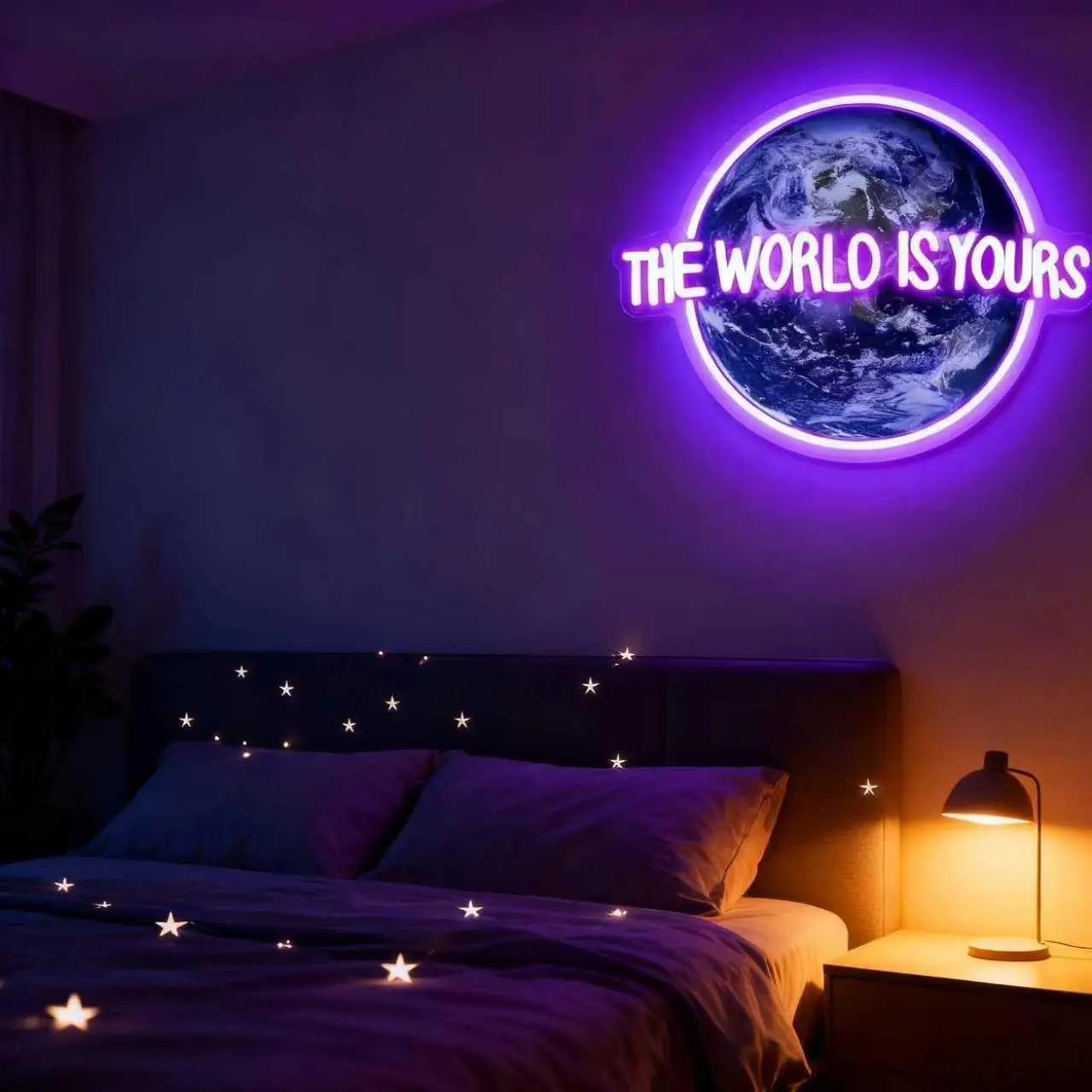 The World is Yours Neon Sign USB Powered LED Light for Party Bar Gaming Room Bedroom Aesthetic Decoration Gift Art Wall Light