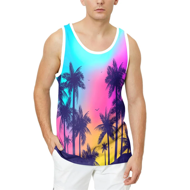 Hawaii Casual Fashion gilet da uomo 2024 New Summer Street Men 3D Gradient Vest Outdoor Sports Men Plus Size t-shirt senza maniche