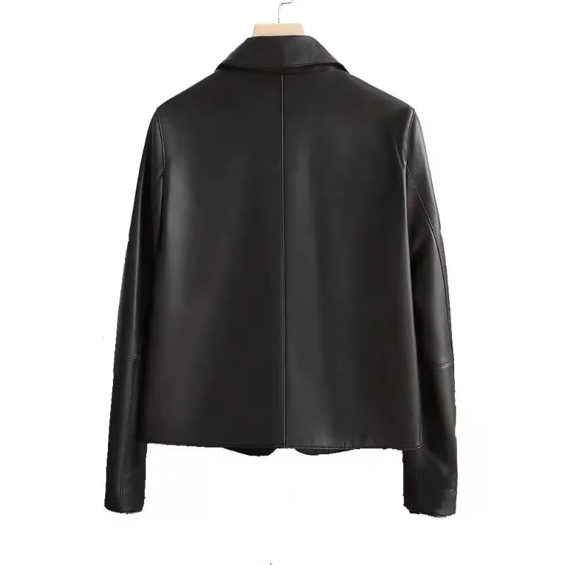 2026 New Autumn Collection Features Simple Casual Leather Jacket for Women with Short Lapel and Stylish Individualistic Style