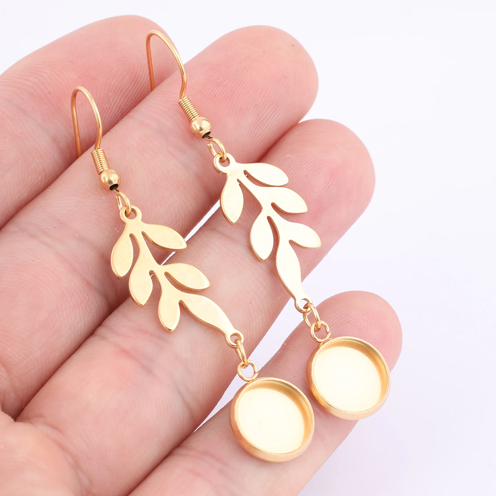 6pcs Stainless Steel Gold Plated Fit 10mm Cabochon Earring Base Blanks Diy Charm Conncetor Earring Findings For Jewelry Making