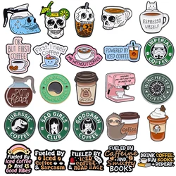 Classic Coffee Enamel Brooch Skull Coffee Pot Barista Cat Coffee Sad Girl Sloth Letter Rainbow Coffee Badge Punk Pin Jewelry New