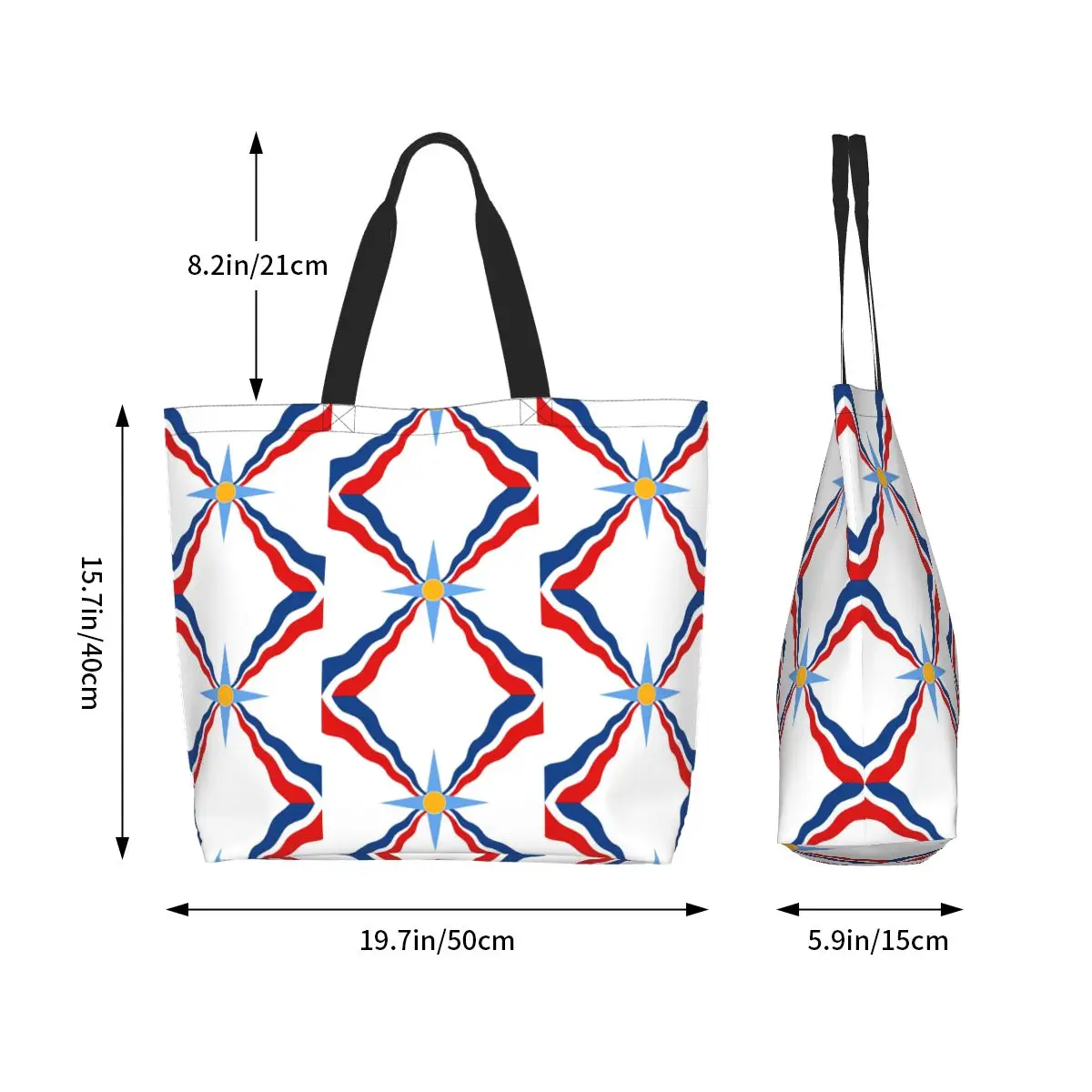 Luxury Assyrian Suryoyo Flag Shopping Tote Bag Canvas Large Capacity Shoulder Bags Shopper Grocery Handbag for Women