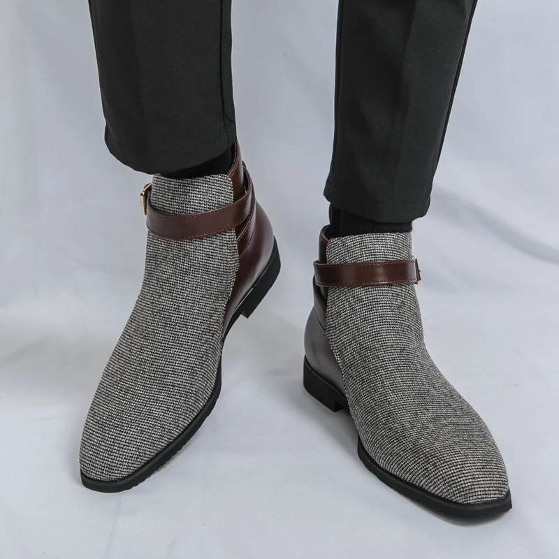 Classic Ankle Boots Men High Quality Brogue Social Shoes Men Trend Party Chelsea Boots For Men Winter Yuppie Oxford Boots Male - view 3