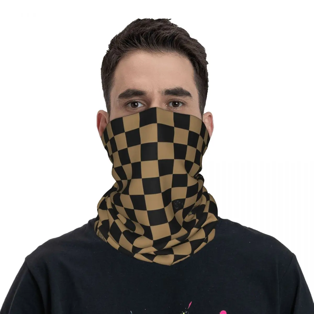 Black And Chocolate Brown Checkerboard Bandana Trendy Balaclava Autumn Hunting Fishing UV Bicycle Mask Breathable Tactical Mask