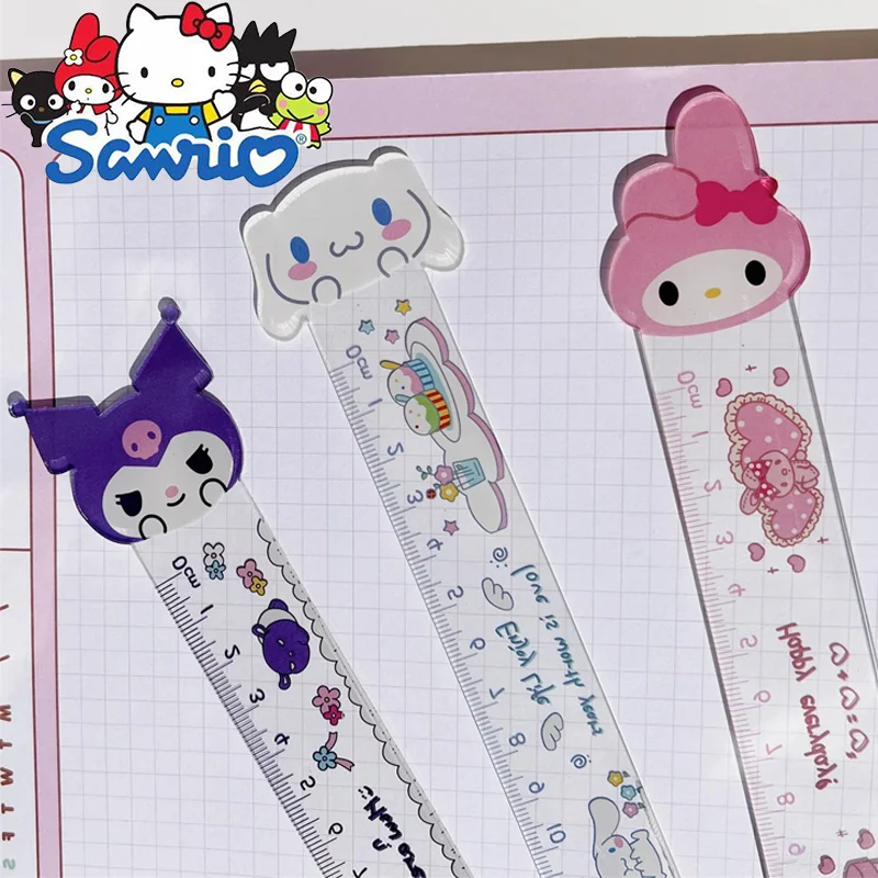 Sanrio Transparent Ruler Cartoon Kuromi Measuring Tool Primary Secondary School StudentsOffice School Drafting Supplies Rulers