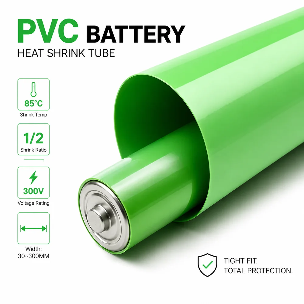 10M/5M/2M 18650 Battery Green PVC Heat Shrink Tube Width 30mm-300mm Wear resistant wire harness protective sleeve