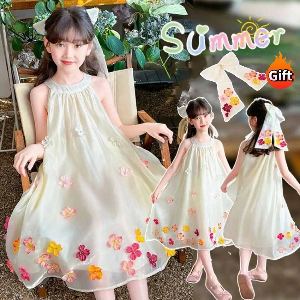 

Элегантное свободное платье принцессы для девочек, детские летние платья с цветочным узором для пляжного отдыха, вечерние милые длинные платья для подростков, праздничное платье