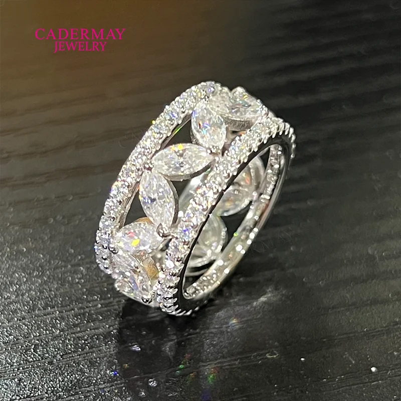 Hiphop Iced Out Moissanite S925 3x6mm Marquise Shape D VVS Moissanite Ring Band 3 Rows Eternity Band for Men Women Gift Wedding