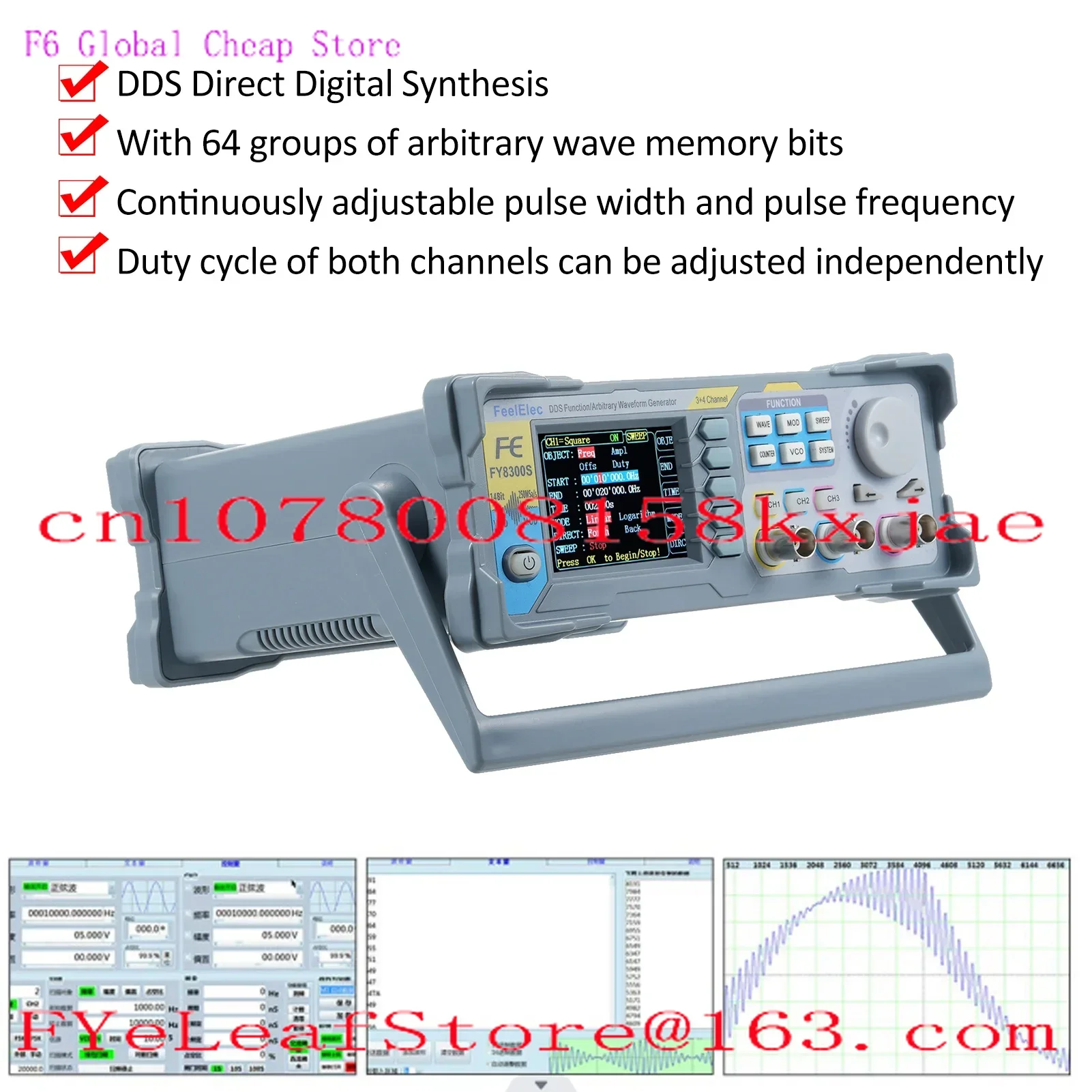 FeelElec FY8300S 60/40/20MHz 3 Channel Arbitrary Waveform Signal Generator 4 TTL Level Outputs DC Bias Digital Output Function