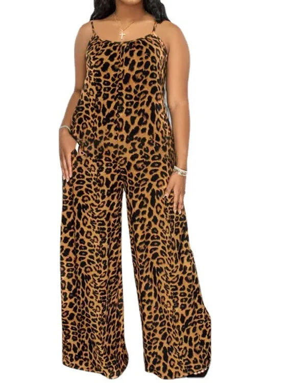 

Повседневный комбинезон с леопардовым принтом, женские широкие брюки с высокой талией, летние уличные брюки с длинным светом из полиэстера, повседневный цельный комбинезон