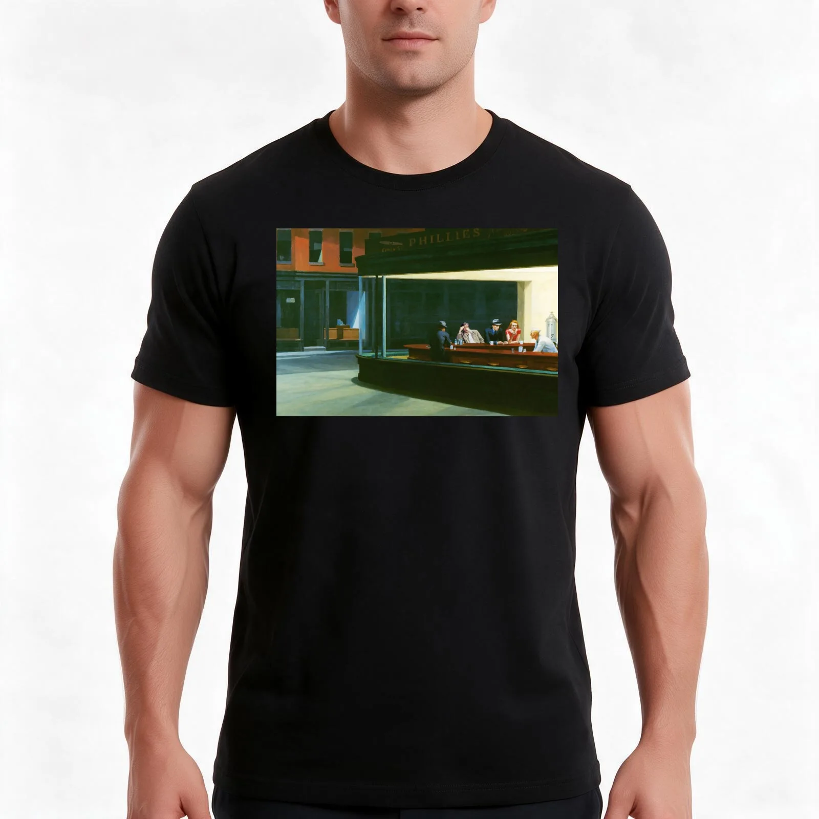 NIghthawks by Edward Hopper and Liutenant Columbo T-Shirt Summer Casual Cotton Tee Oversized Streetwear Tops Unisex Men Women