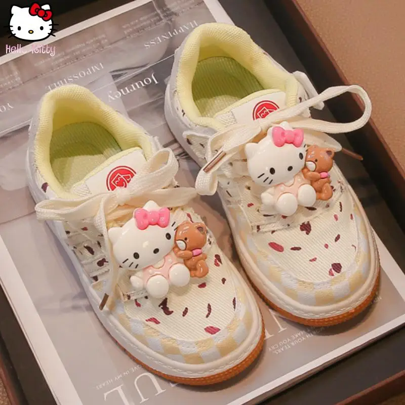 

Kawaii аниме для девочек Hello Kitty Board Shoes Одежда Весенне-осенние кроссовки Новая модная обувь Sanrio для папы Обувь на мягкой подошве со шнуровкой