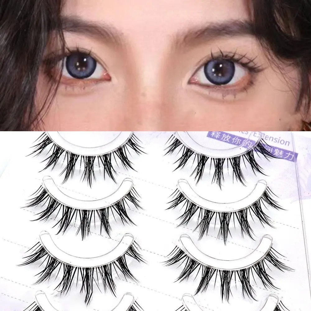 

4 Pairs Natural Look False Eyelashes Anime Thai Makeup Fairy Lashes Korean Japanese Asian Clear Band 3D Volume Eyelashes Women