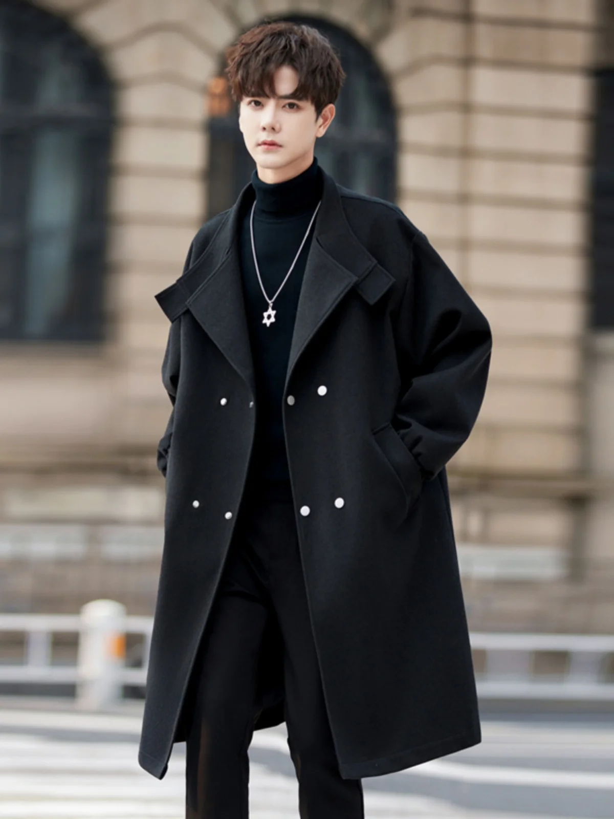 

Модное мужское шерстяное пальто осень-зима 2025, средней длины, молодежное, стильное, свободного кроя, не требующее глажки