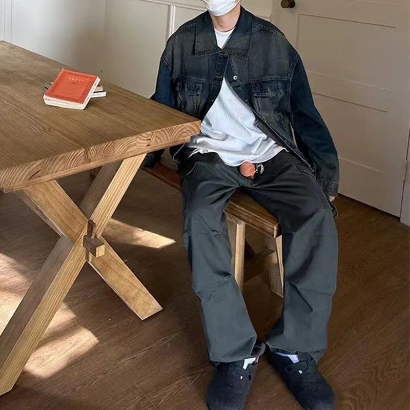 

Новые осенние мужские повседневные брюки с широкими штанинами, свободные прямые брюки-карго, модные длинные брюки