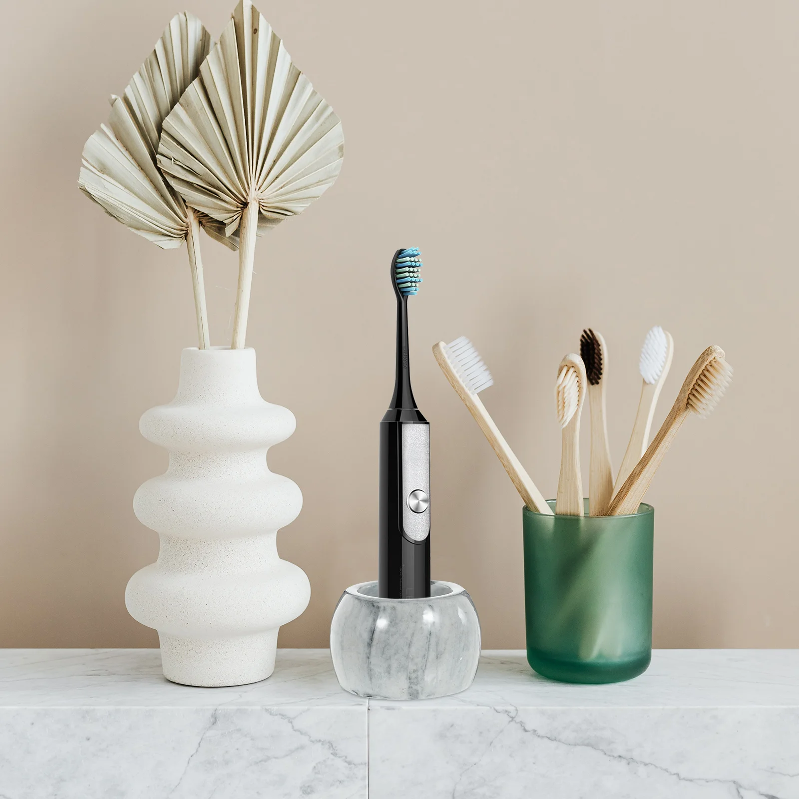 

2Pcs Elegant Marbling Toothbrush Rack Practical Waterproof Household Electric Toothbrush Pedestal Ceramic Storage Rack