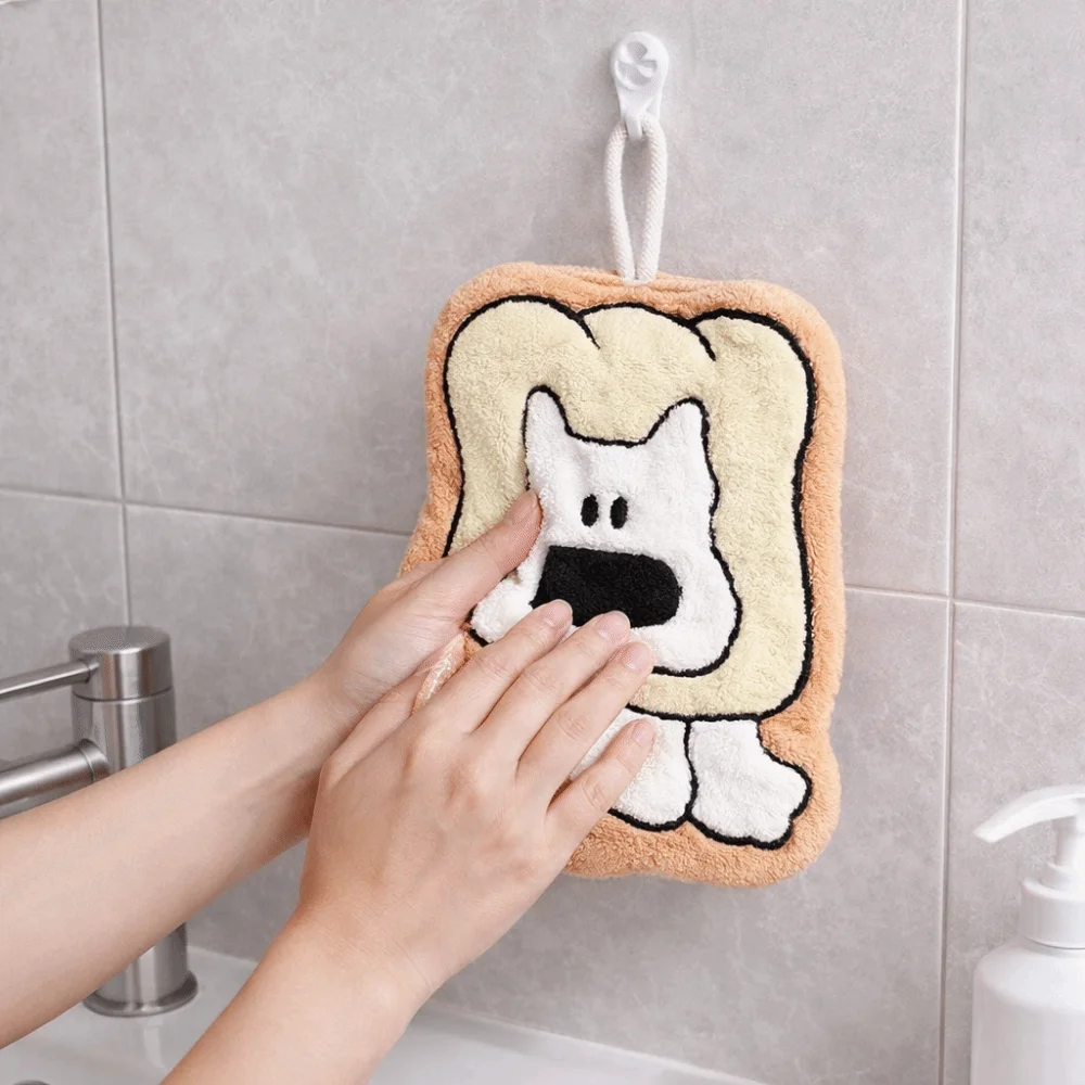 Cartoon Puppy Hand Towel Strong Water Absorption Skin-friendly Bathroom Handkerchief Thickened Soft Coral Fleece Hand Towel