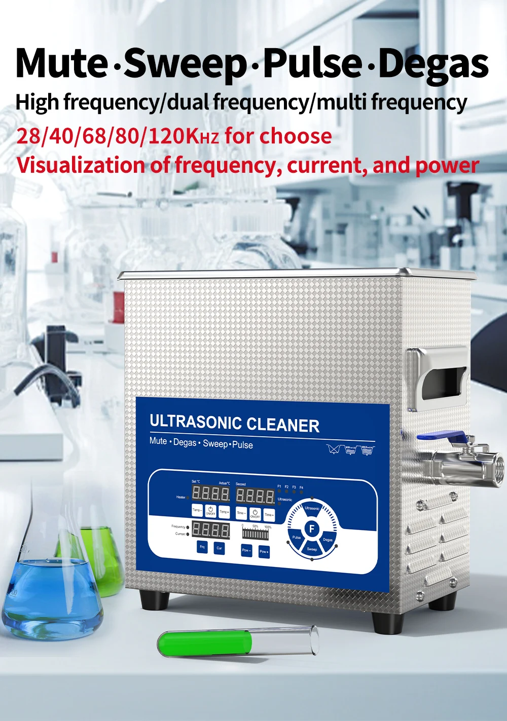 GRANBO Neuer Ultraschall-Container 40/68/80/100/120 kHz 800 W 7,9 Gal Labor-Automotorteile, chemische Industrie, Mehrzweckreinigung – Detail 1