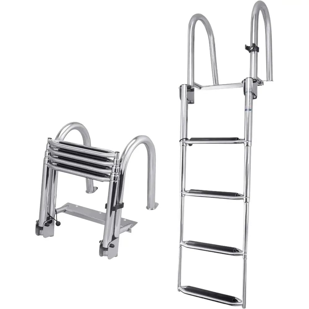 4-Step Wide Step Rear Entry Pontoon Boat Ladder - Stainless Steel, 400 lb Capacity, Fully Assembled