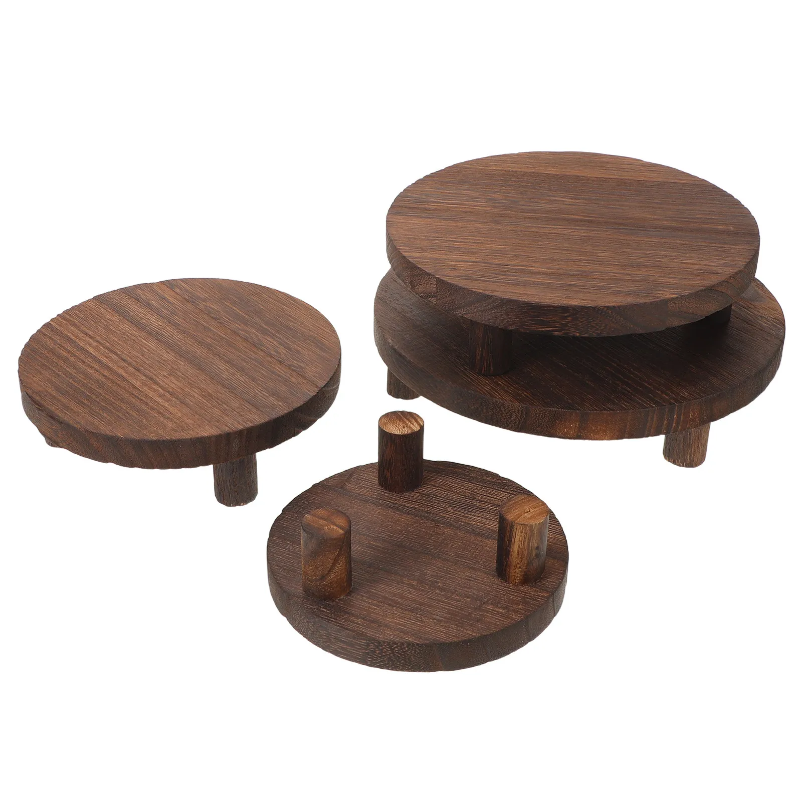 4Pcs Wood Display Riser Round Wooden Base for Jewelry Crafts Small Plants Home Office Retail Decor Wood Riser Display Risers