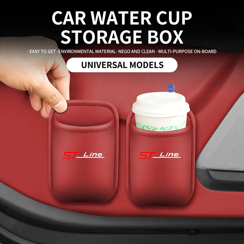 1pc Leather Car Cup Holder Storage Rack Multi Functional Storage Box Beverage Rack For Ford ST LINE Focus Mondeo Fiesta Ecosport