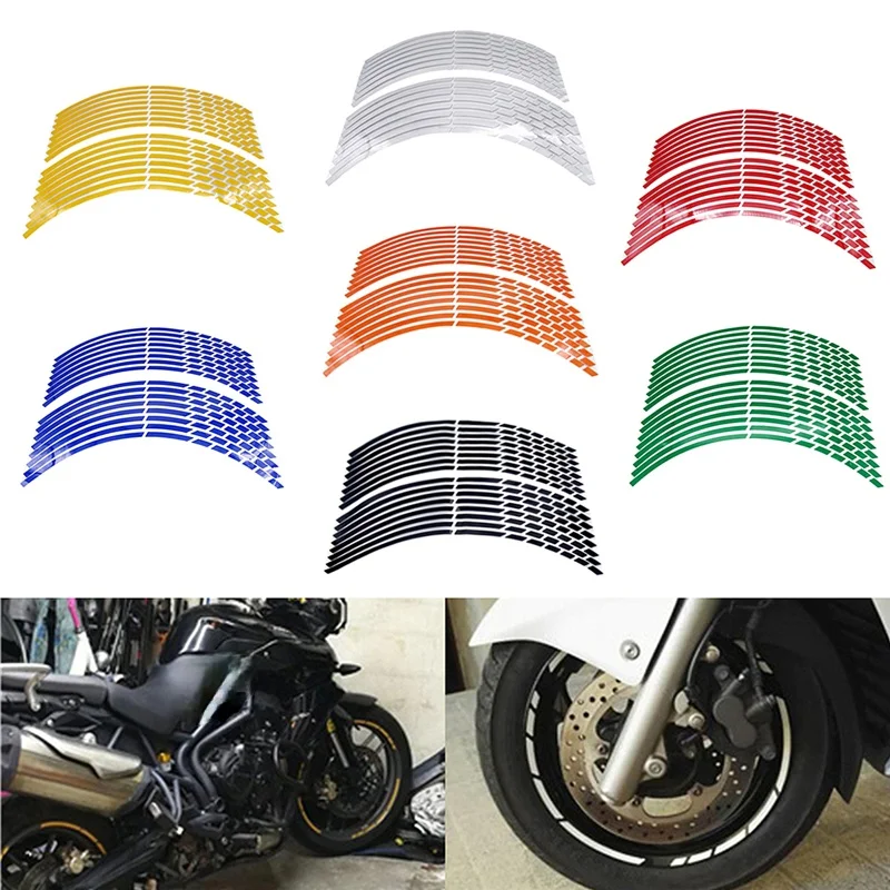 16PCS Motorfiets Auto Wiel Tire Stickers Reflecterende Velglint Motorbike Auto Decals Voor For 17/18/19 inch Wheels